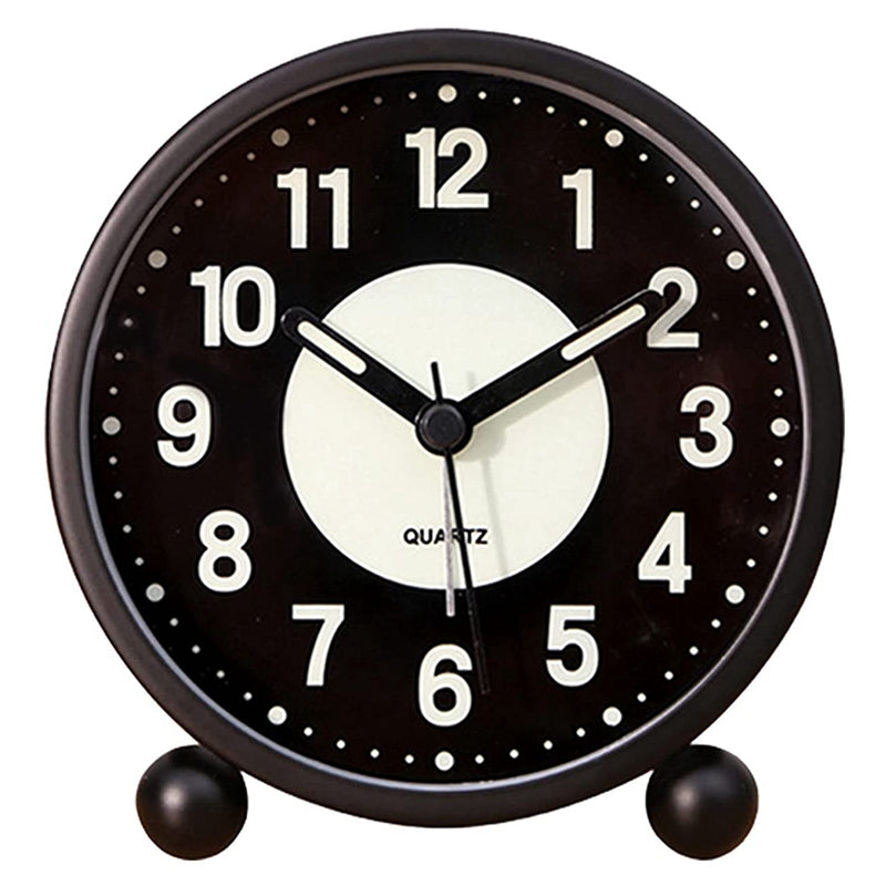 ABXF-Alarm Clock Luminous 4 Inchround Silent Analog Table Clock Non-Ticking,Battery Operated With Loud Alarm For Bedroom