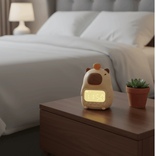 Cute Cartoon Capybara Alarm Clock USB Rechargeable Silicone Capybara Night Light ABS LED Bedside LED Clock Desktop Decoration