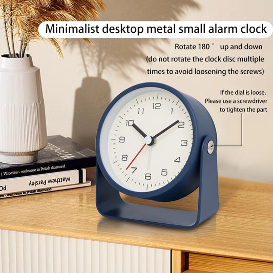 1pc Creative Metal Small Alarm Clock, Student Specific Silent Desktop Clock,Minimalist Quartz Clock For Room Desk Office Decor