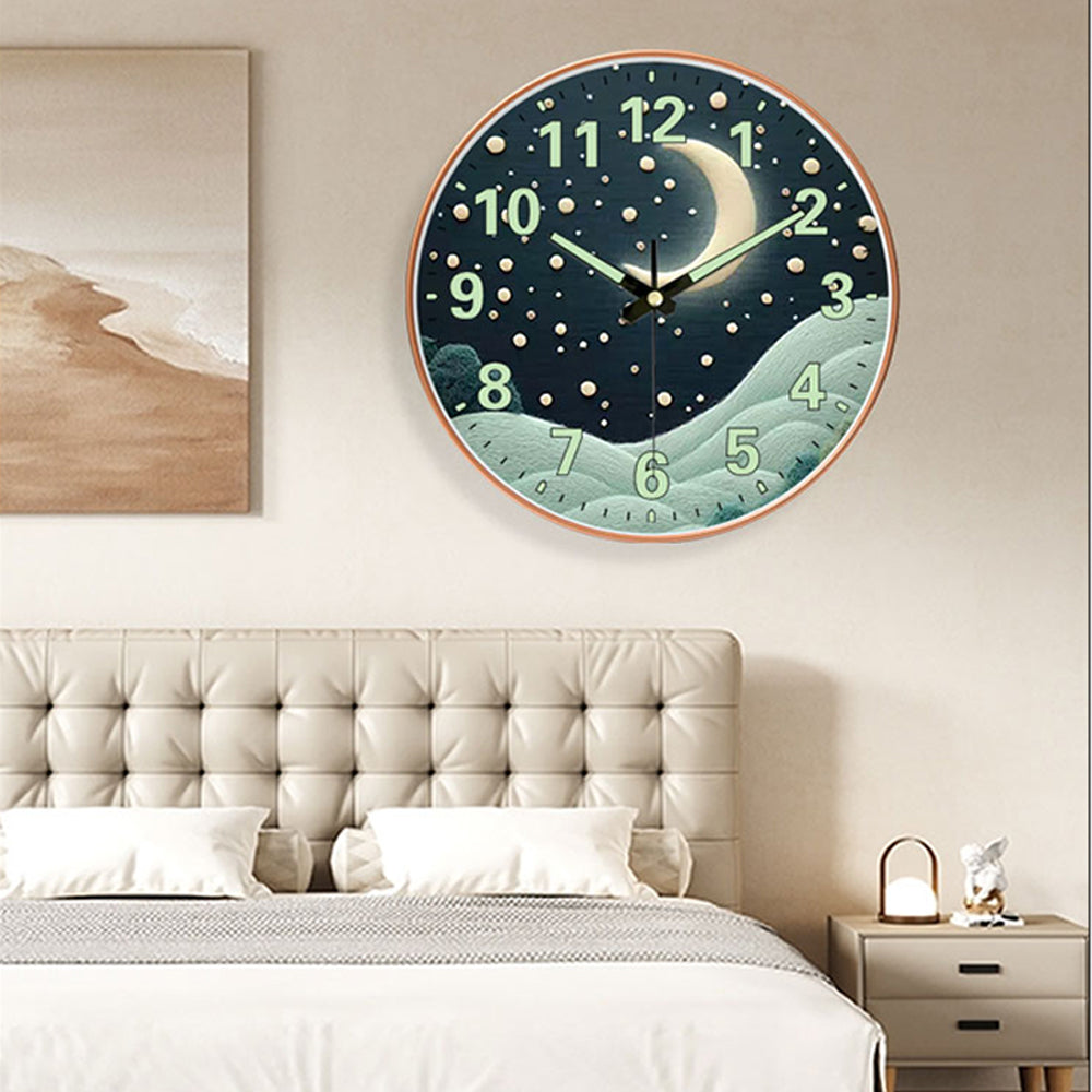 Round Luminous Wall Clock Winter Scenery Light In Dark Night Digital Silent Movement Clock for Bedroom Living Room Decoration