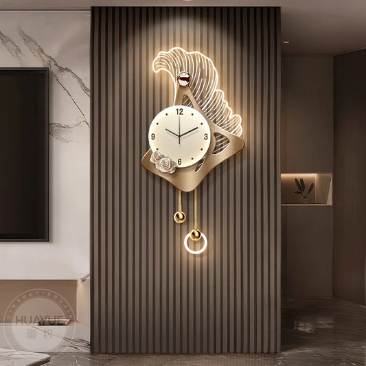 Background Creative Living Room Clock Hanging Painting Clock Grille Decorative Light Dining Room Wall Light