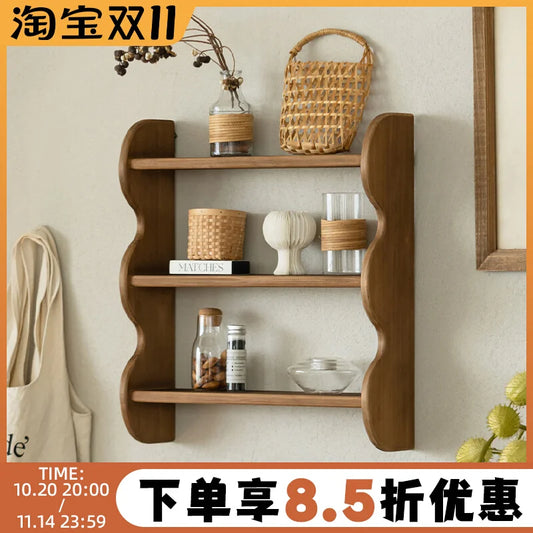 Vintage Wood Wall Shelf - Solid Wood Wall Cabinet, Floating Storage Organizer, Small Space Corner Rack, Rustic Home Decor