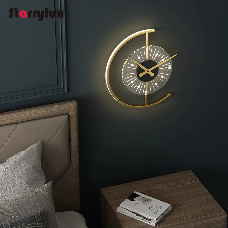 New Nordic Clock Wall Lamp , Modern LED Light for Living Room Bedroom Decor