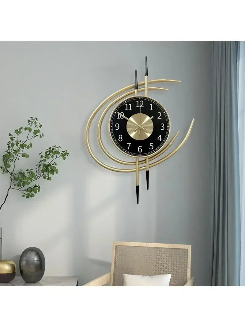 54cm Storm Eye Modern Wall Clock, Large Black Dial Metal Silent Analog Clock, Gold Luxury Decorative for Living Room Bedroom