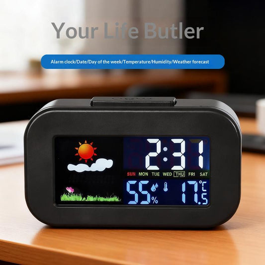 Intelligent Weather Station Clock With Color Display - Temp & Humidity Monitor Backlit For Kids & Teens Bedroom/Dorm Desk