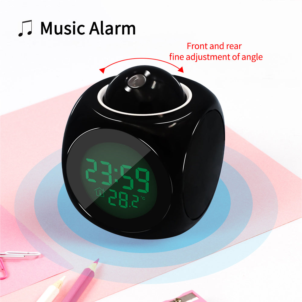 Multi-function Projection Chime Clock Ceiling Display Snooze LED Light Alarm Clock with Voice Alert Temperature Display