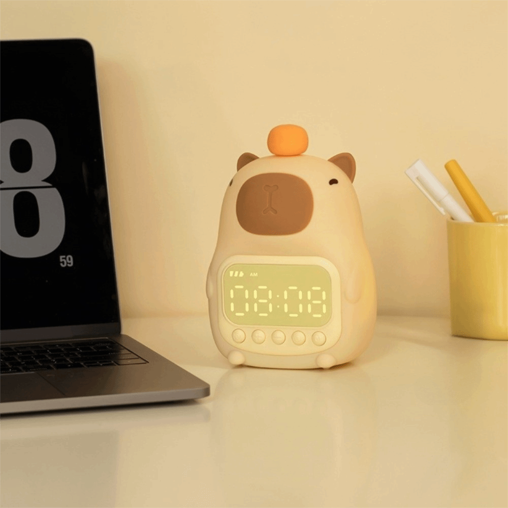Cute Cartoon Capybara Alarm Clock USB Rechargeable Silicone Capybara Night Light LED ABS Bedside LED Clock Living Room