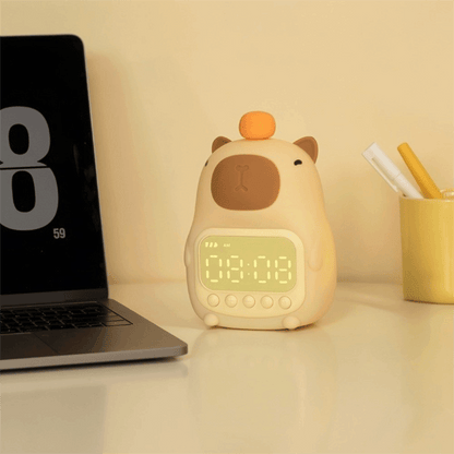 Cute Cartoon Capybara Alarm Clock USB Rechargeable Silicone Capybara Night Light LED ABS Bedside LED Clock Living Room