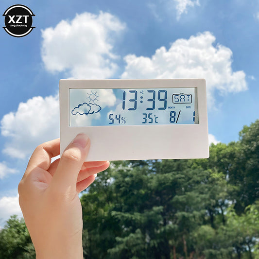 LCD Desktop Alarm Clock Transparent Calendar Weather and Digital Temperature and Humidity Display Home Appliance Smart Life