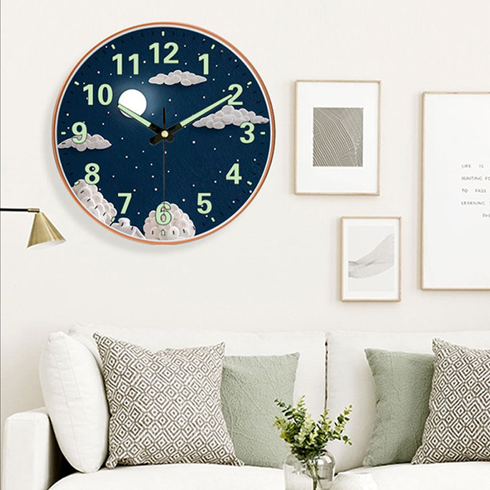 Round Luminous Wall Clock Winter Scenery Light In Dark Night Digital Silent Movement Clock for Bedroom Living Room Decoration