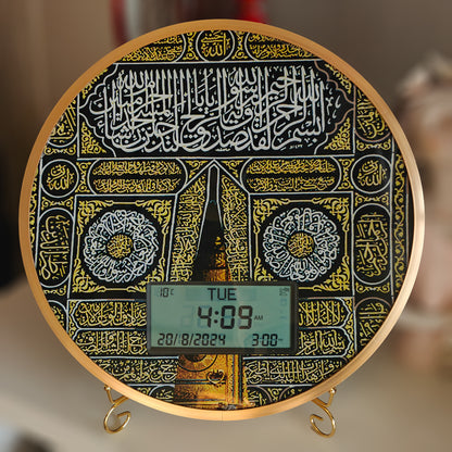 35CM Aluminum Alloy Frame Pray Time Athan Sound Remind Dual Calendar Multi-anguages LCD Wall Clock with Table Holder Azan Clock