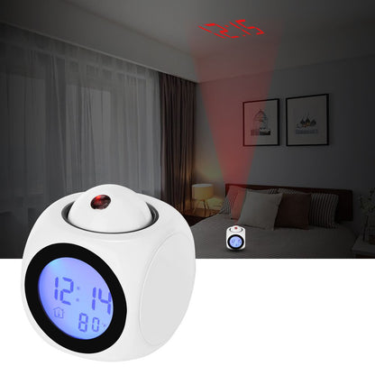 Multi-function Projection Chime Clock Ceiling Display Snooze LED Light Alarm Clock with Voice Alert Temperature Display
