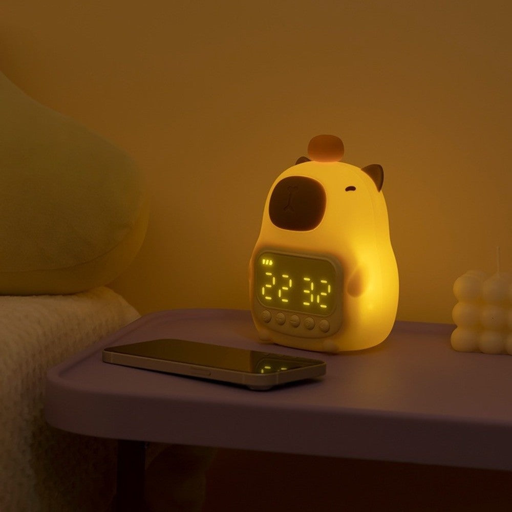 Cute Cartoon Capybara Alarm Clock USB Rechargeable Silicone Capybara Night Light LED ABS Bedside LED Clock Living Room