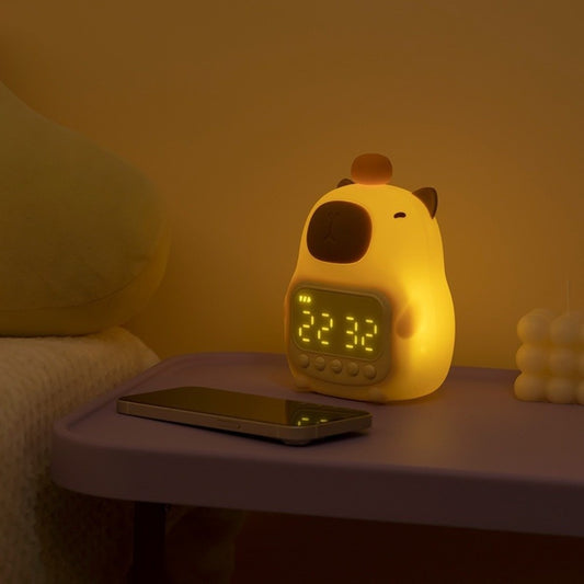Cute Cartoon Capybara Alarm Clock USB Rechargeable Silicone Capybara Night Light LED ABS Bedside LED Clock Living Room