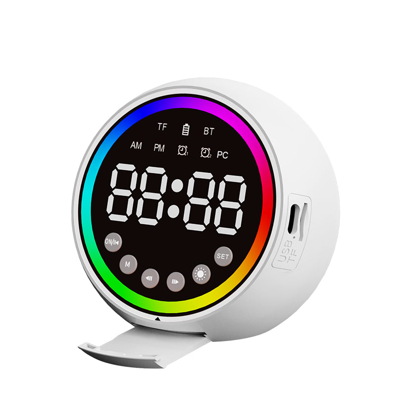 Smart Electronic LED Clock Bluetooth Speaker with Music Ambient Light Dual Alarm Clocks Table Clock Desktop Battery Power Clock