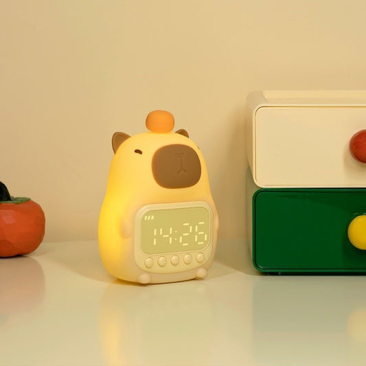 Cute Cartoon Capybara Alarm Clock USB Rechargeable Silicone Capybara Night Light ABS LED Bedside LED Clock Desktop Decoration