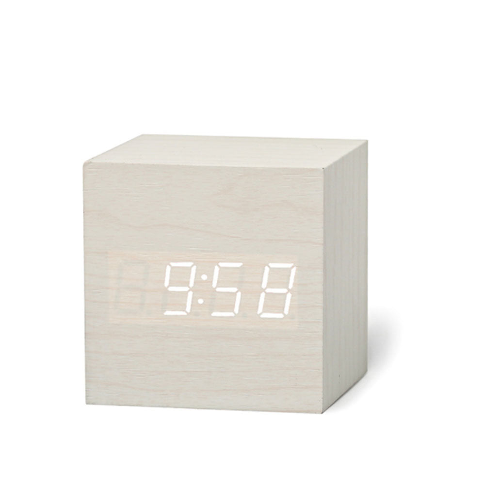 New Digital Alarm Clock Wooden LED Temperature Electronic Voice Control Table Clocks Control Snooze Function Desktop Table Deco