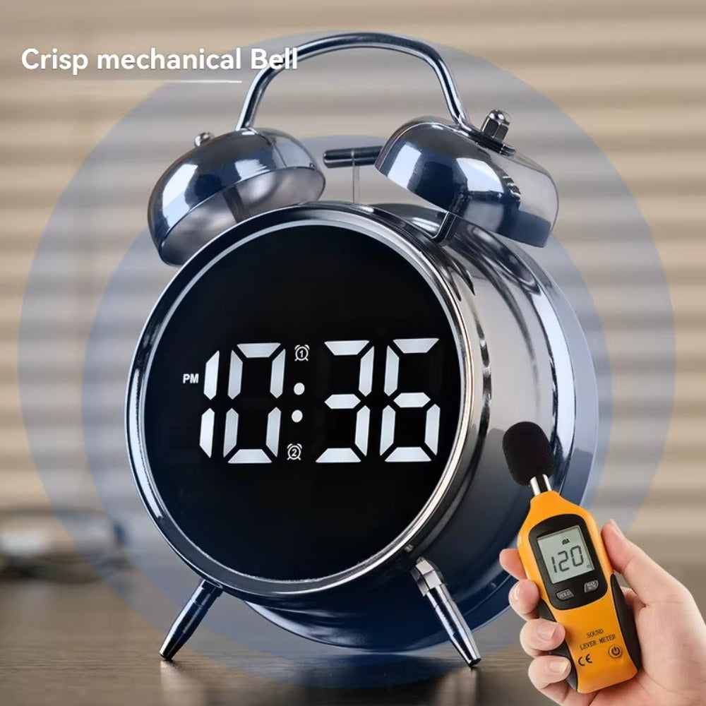 Loud Voice Metal Digital Alarm with Bright LED Display Bedside Clock for Heavy Sleeper Kids Students Home Living Room Decor