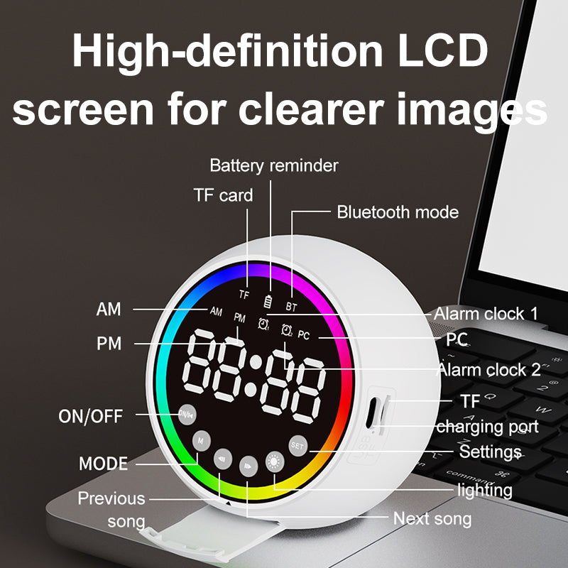 Smart Electronic LED Clock Bluetooth Speaker with Music Ambient Light Dual Alarm Clocks Table Clock Desktop Battery Power Clock