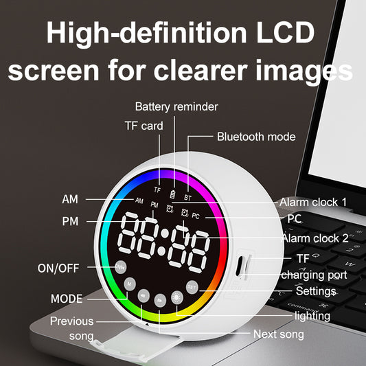 Smart Electronic LED Clock Bluetooth Speaker with Music Ambient Light Dual Alarm Clocks Table Clock Desktop Battery Power Clock
