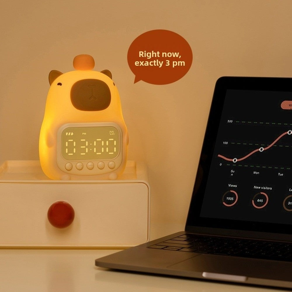 Cute Cartoon Capybara Alarm Clock USB Rechargeable Silicone Capybara Night Light LED ABS Bedside LED Clock Living Room