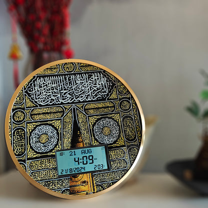 35CM Aluminum Alloy Frame Pray Time Athan Sound Remind Dual Calendar Multi-anguages LCD Wall Clock with Table Holder Azan Clock