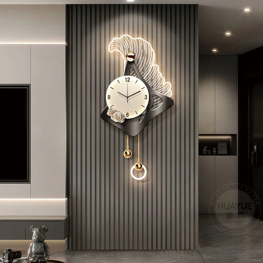 Background Creative Living Room Clock Hanging Painting Clock Grille Decorative Light Dining Room Wall Light