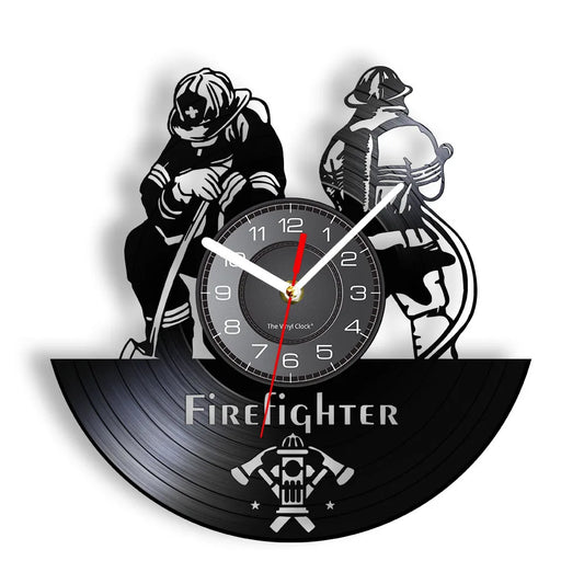 Firefighter Fire Control Protection Design Vinyl Record Wall Clock Rescue Department Soldier Wall Art Retro Album Longplay Watch