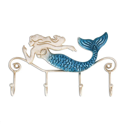 Iron Mermaid Wall Hanger Hook 4 Hooks for Coats Towels Bags Mount Clothes Key Rack Holder for Bathroom Accessories Home Decore