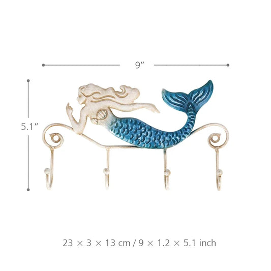 Iron Mermaid Wall Hanger Hook 4 Hooks for Coats Towels Bags Mount Clothes Key Rack Holder for Bathroom Accessories Home Decore