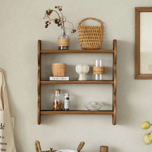 Vintage Wood Wall Shelf - Solid Wood Wall Cabinet, Floating Storage Organizer, Small Space Corner Rack, Rustic Home Decor