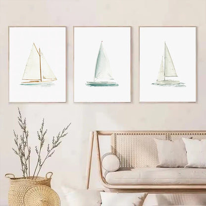 Minimalist Sailboat Nautical Coastal Beach Seascape Poster Canvas Painting Wall Art Pictures for Nursery Living Room Home Decor