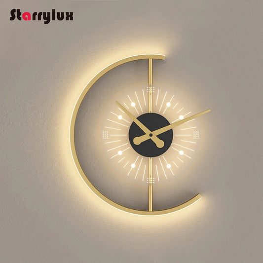 New Nordic Clock Wall Lamp , Modern LED Light for Living Room Bedroom Decor