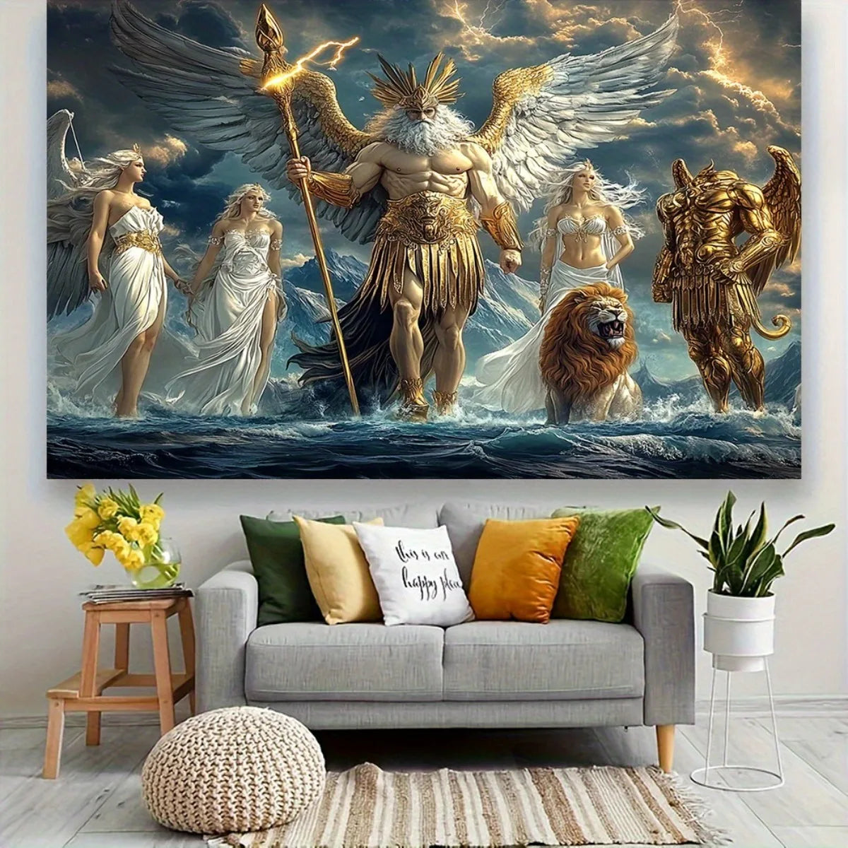 Mythic Divine Figures Tapestry - Luxe Greek Mythology Art Wall Hanging for Bold Modern Home Decor