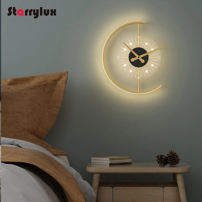 New Nordic Clock Wall Lamp , Modern LED Light for Living Room Bedroom Decor