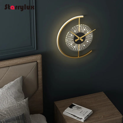 New Nordic Clock Wall Lamp , Modern LED Light for Living Room Bedroom Decor