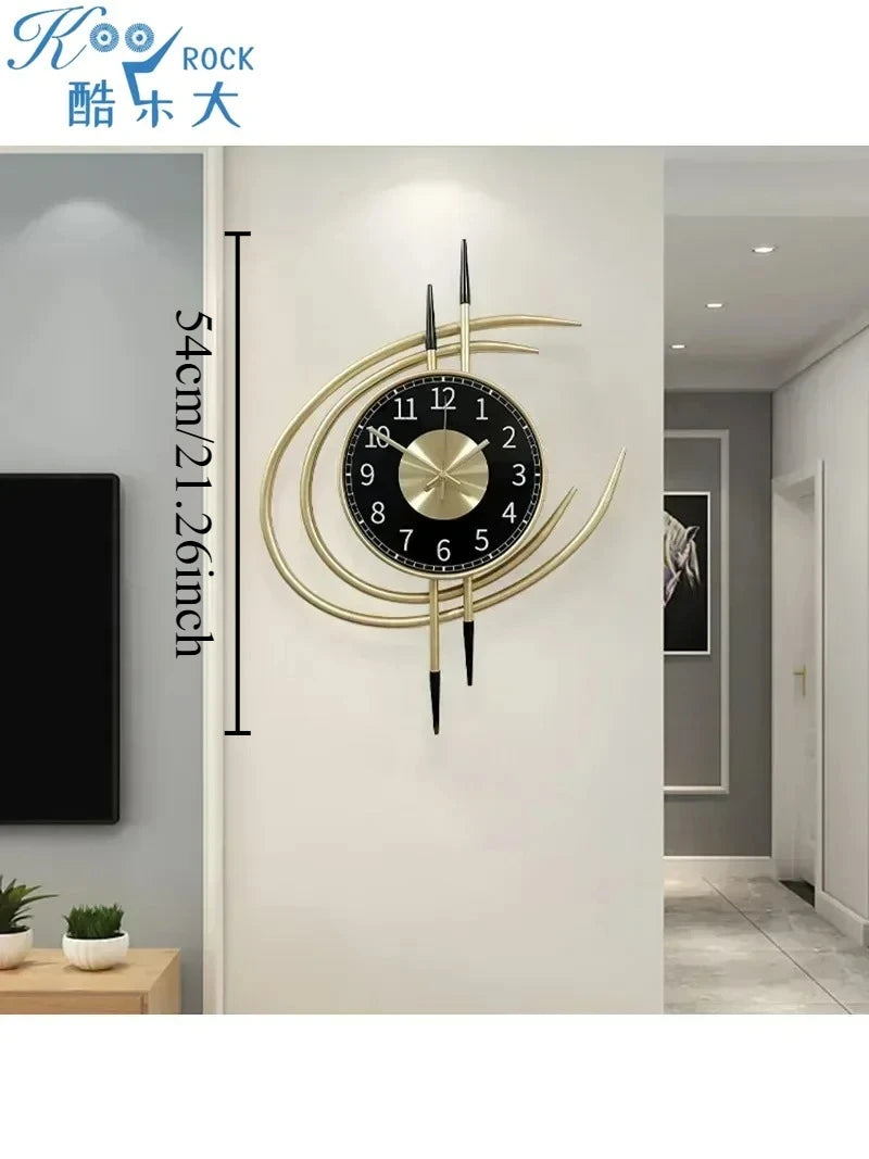 54cm Storm Eye Modern Wall Clock, Large Black Dial Metal Silent Analog Clock, Gold Luxury Decorative for Living Room Bedroom