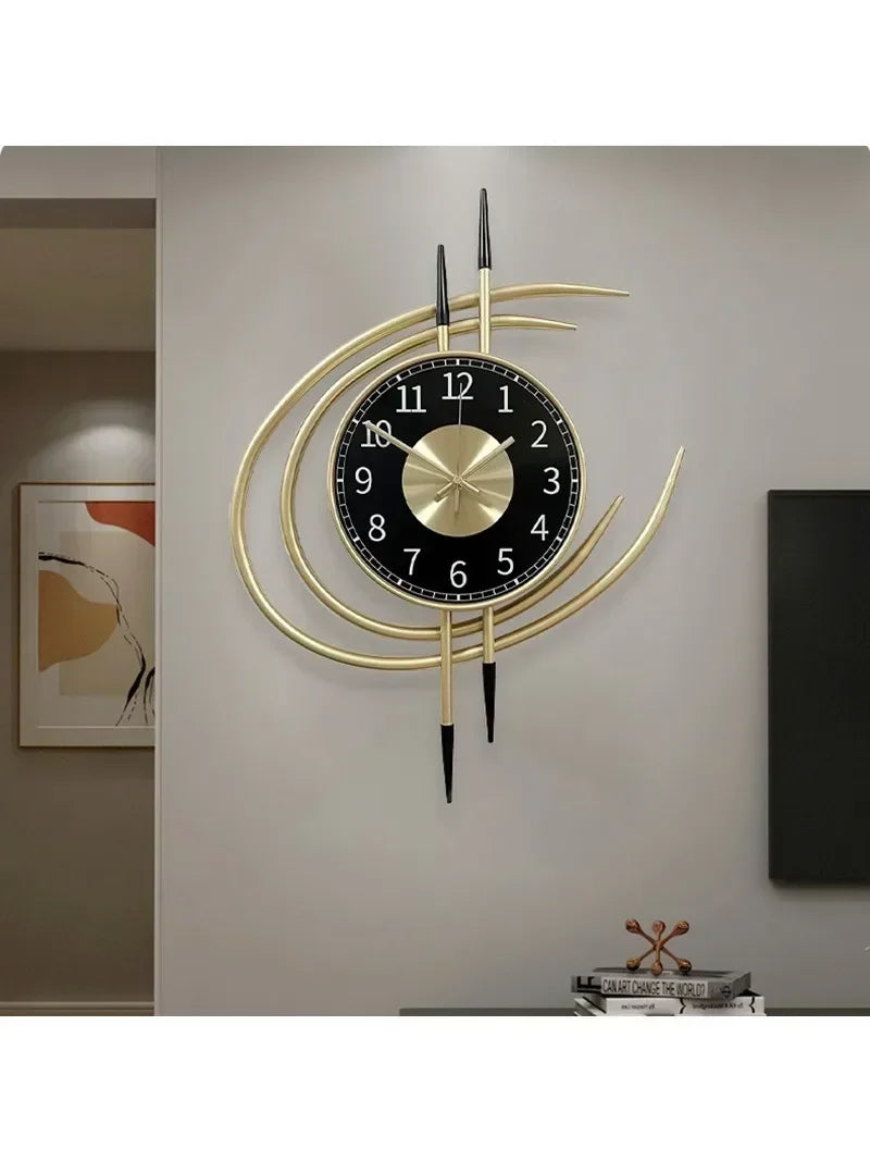 54cm Storm Eye Modern Wall Clock, Large Black Dial Metal Silent Analog Clock, Gold Luxury Decorative for Living Room Bedroom