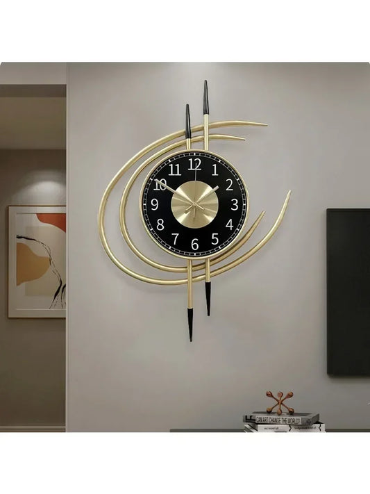 54cm Storm Eye Modern Wall Clock, Large Black Dial Metal Silent Analog Clock, Gold Luxury Decorative for Living Room Bedroom