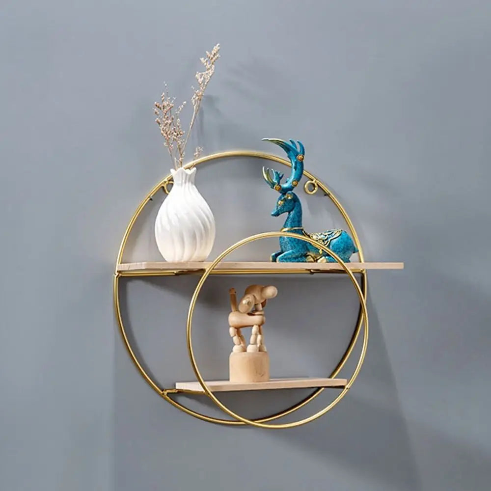 Modern Iron Decorative Wall Shelf Gold No Punching Wall Storage Rack Nordic Style Space Saving Wall Decoration Living Room