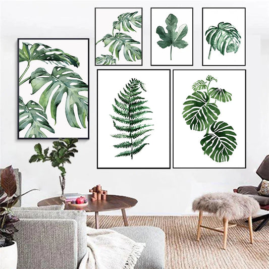 Wall Art Canvas Paintings for Living Room Tropical Plants Green Leaves Decorative Poster Print Picture Modern Home Decor