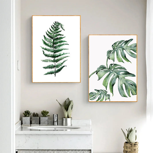 Wall Art Canvas Paintings for Living Room Tropical Plants Green Leaves Decorative Poster Print Picture Modern Home Decor