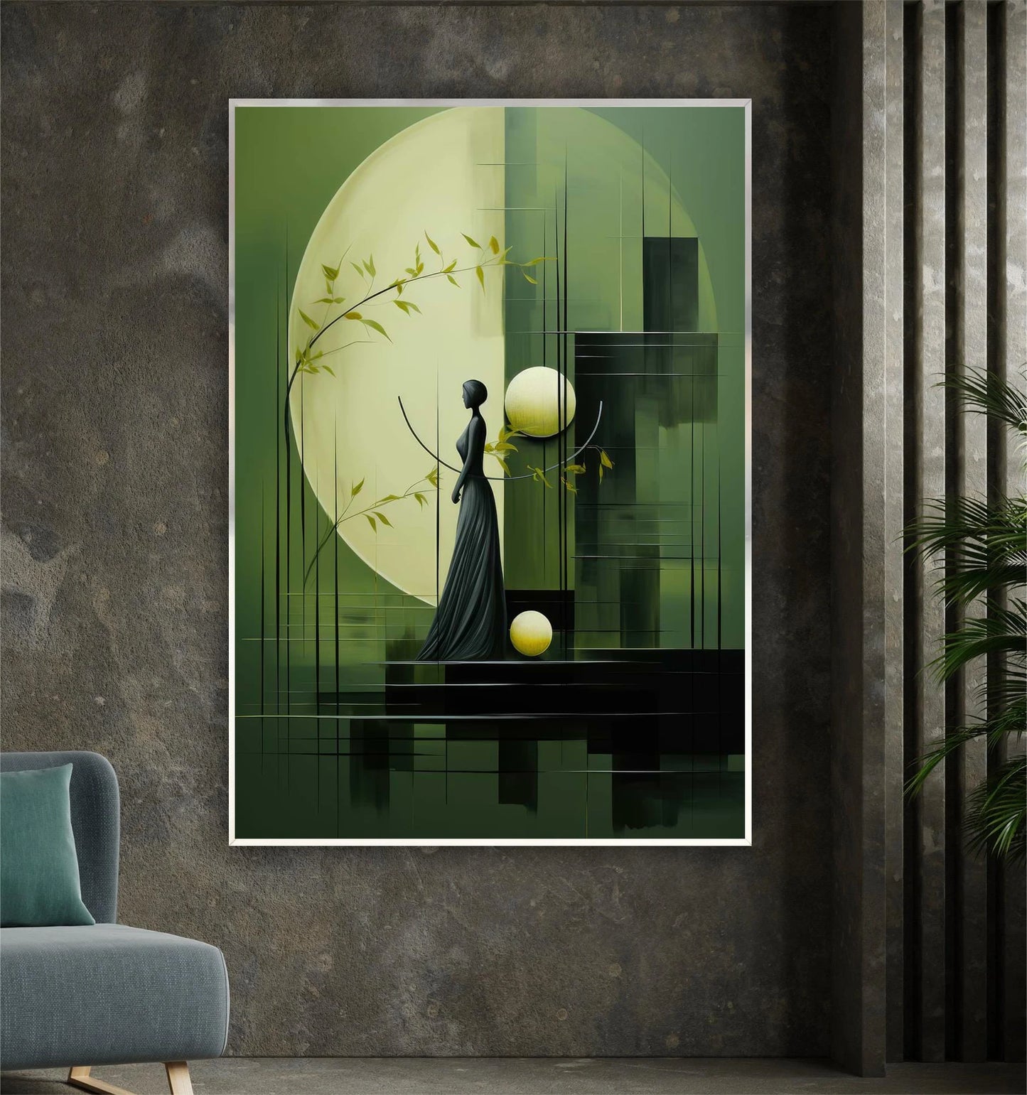 Modern Olive Green Abstract Female Portrait Green Minimalist Artwork Poster Canvas Paintings Wall Art Pictures Home Decor