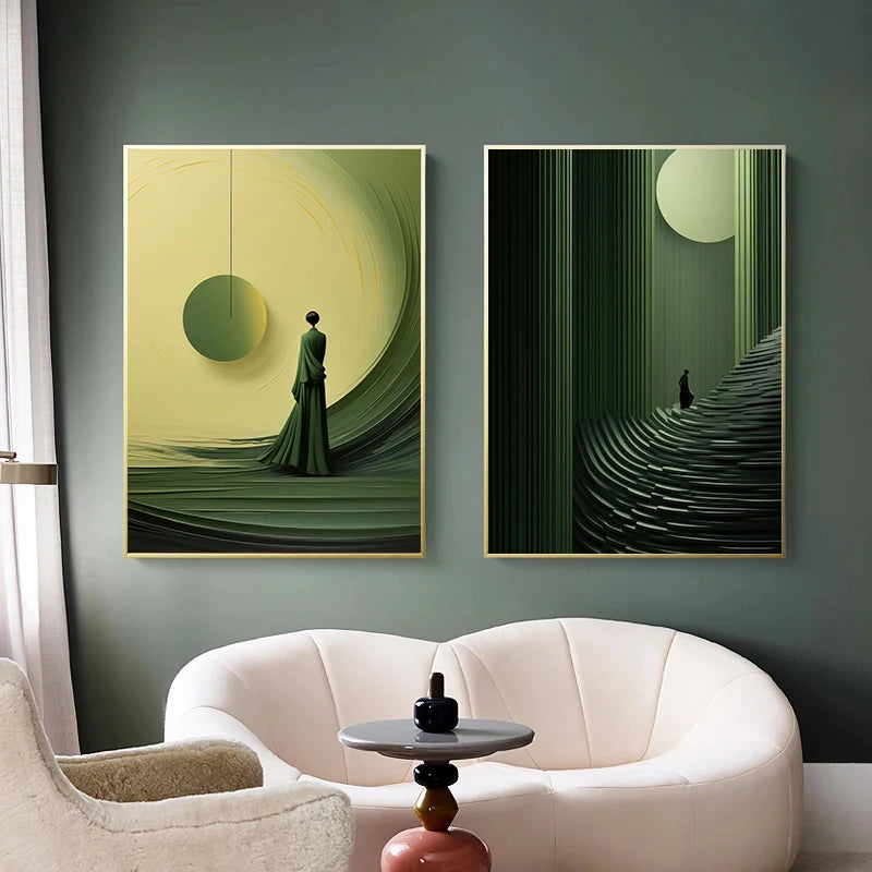 Modern Olive Green Abstract Female Portrait Green Minimalist Artwork Poster Canvas Paintings Wall Art Pictures Home Decor