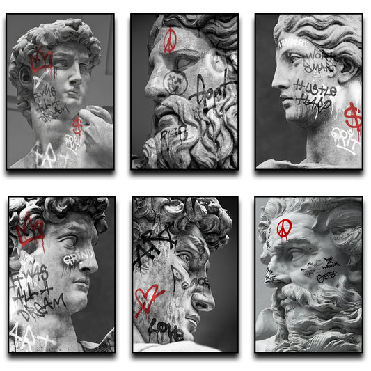 David Sculpture Graffiti Wall Art Poster Zeus Street Canvas Art Prints Apollo Wall Decor Picture David Sculpture Canvas Painting