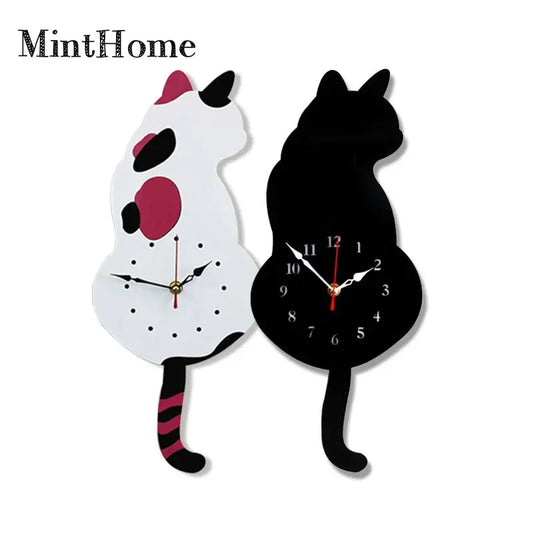 Cartoon Art Clock-Creative Wall Clock for Home Decoration, Suitable for Living Rooms with Tail-wagging Cats and Children's Rooms